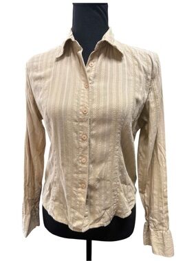 Mileage Women’s Beige Textured Button Front Blouse Size S Boho Cottagecore